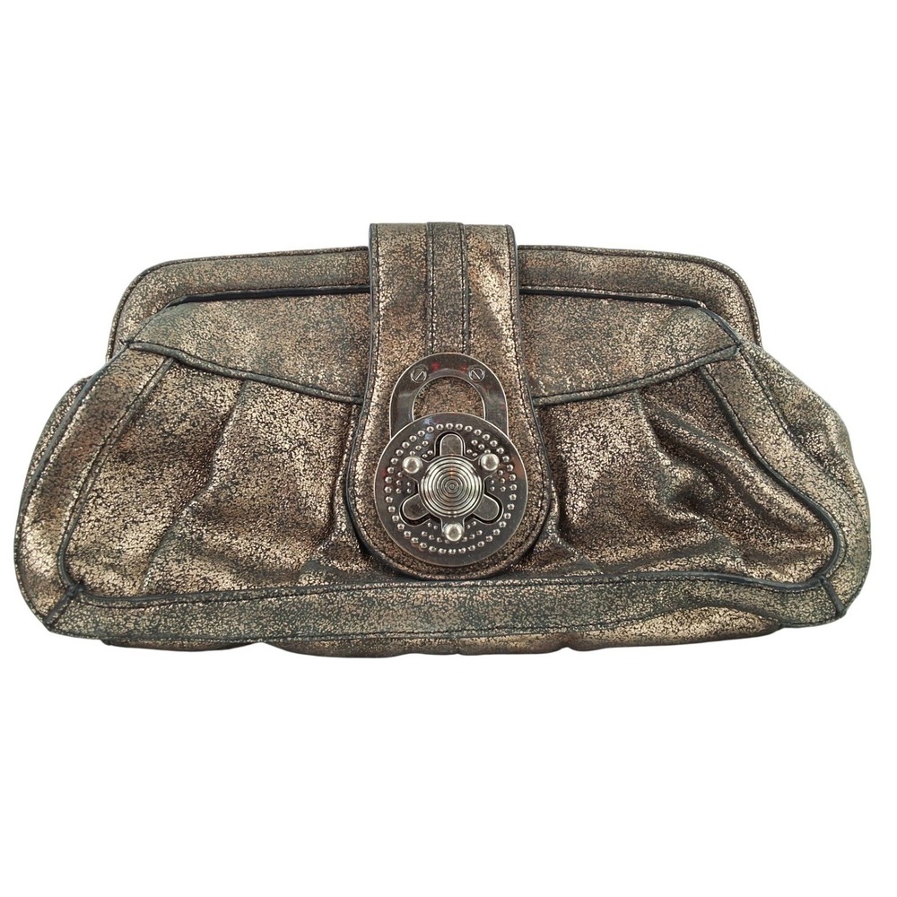 Steven by Steve Madden Lady Unique Lock Clutch Bronze Metallicโ Crackled